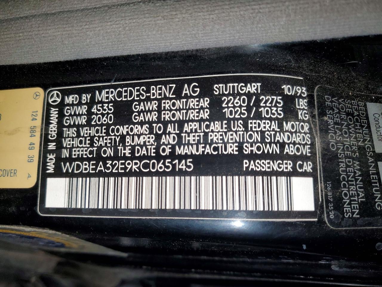 1994 Mercedes-benz E 320 Black vin: WDBEA32E9RC065145