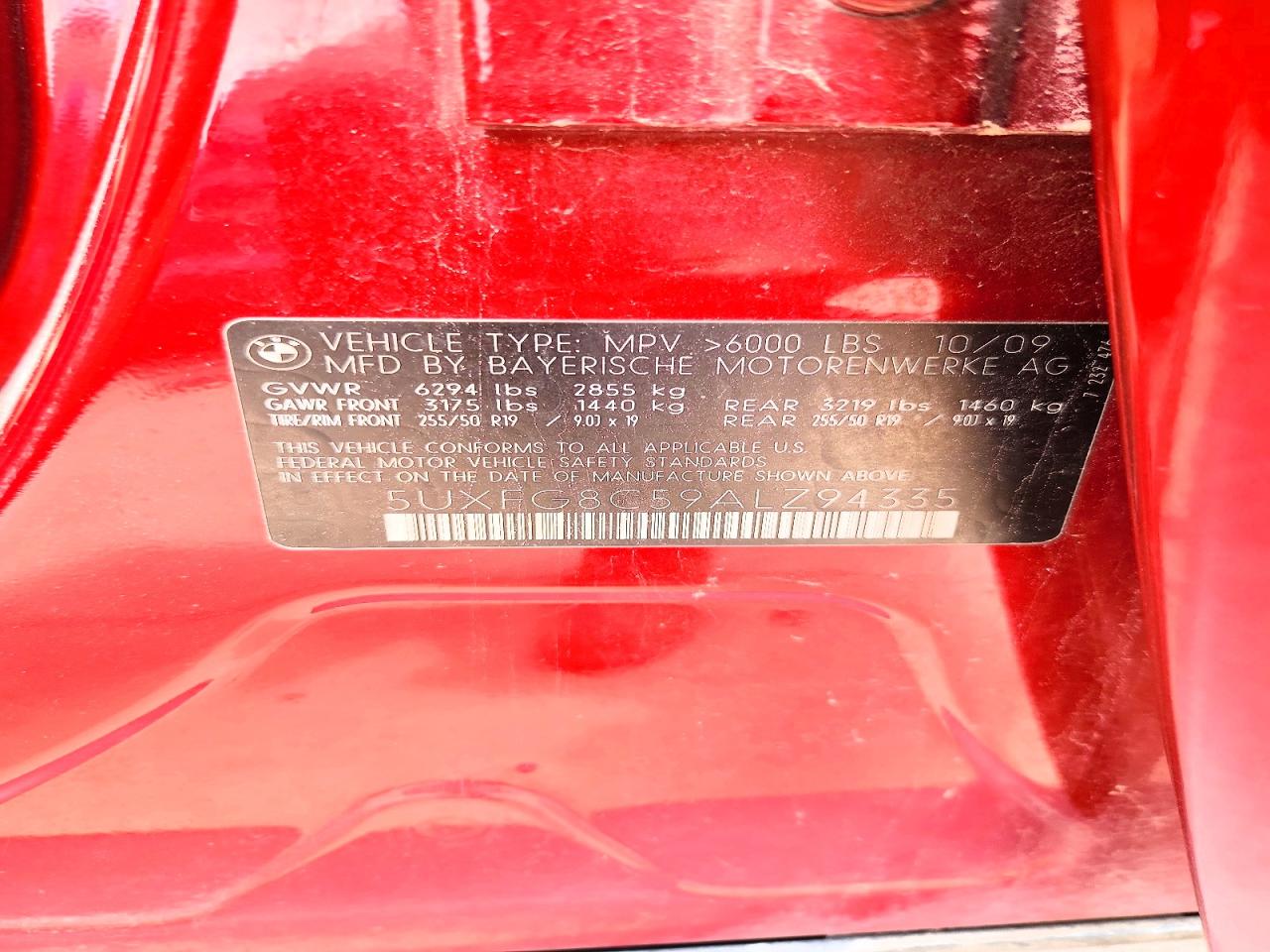 2010 Bmw X6 Xdrive50i Red vin: 5UXFG8C59ALZ94335