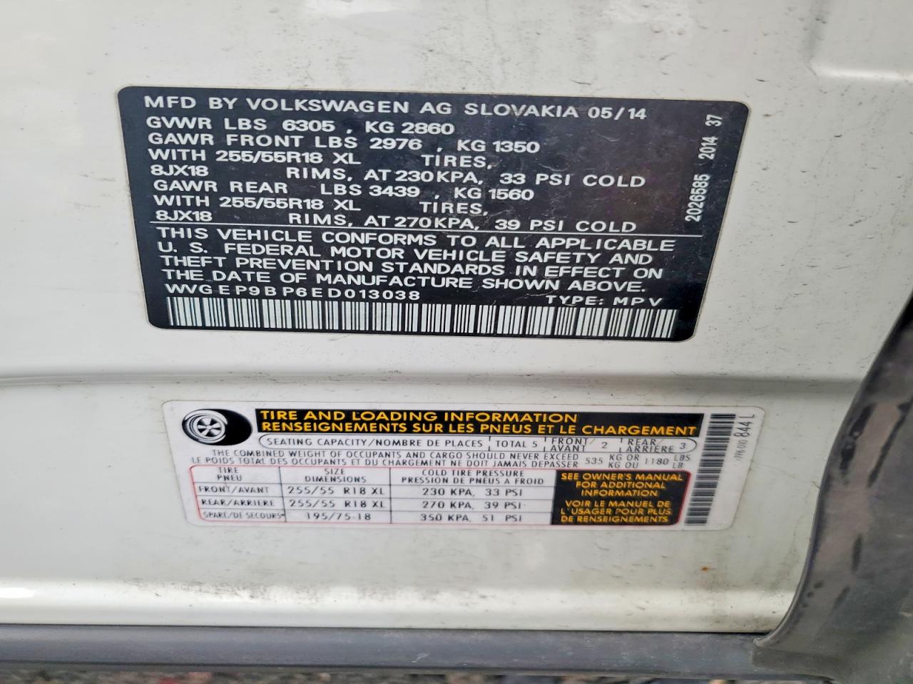 2014 Volkswagen Touareg V6 Tdi Белый vin: WVGEP9BP6ED013038