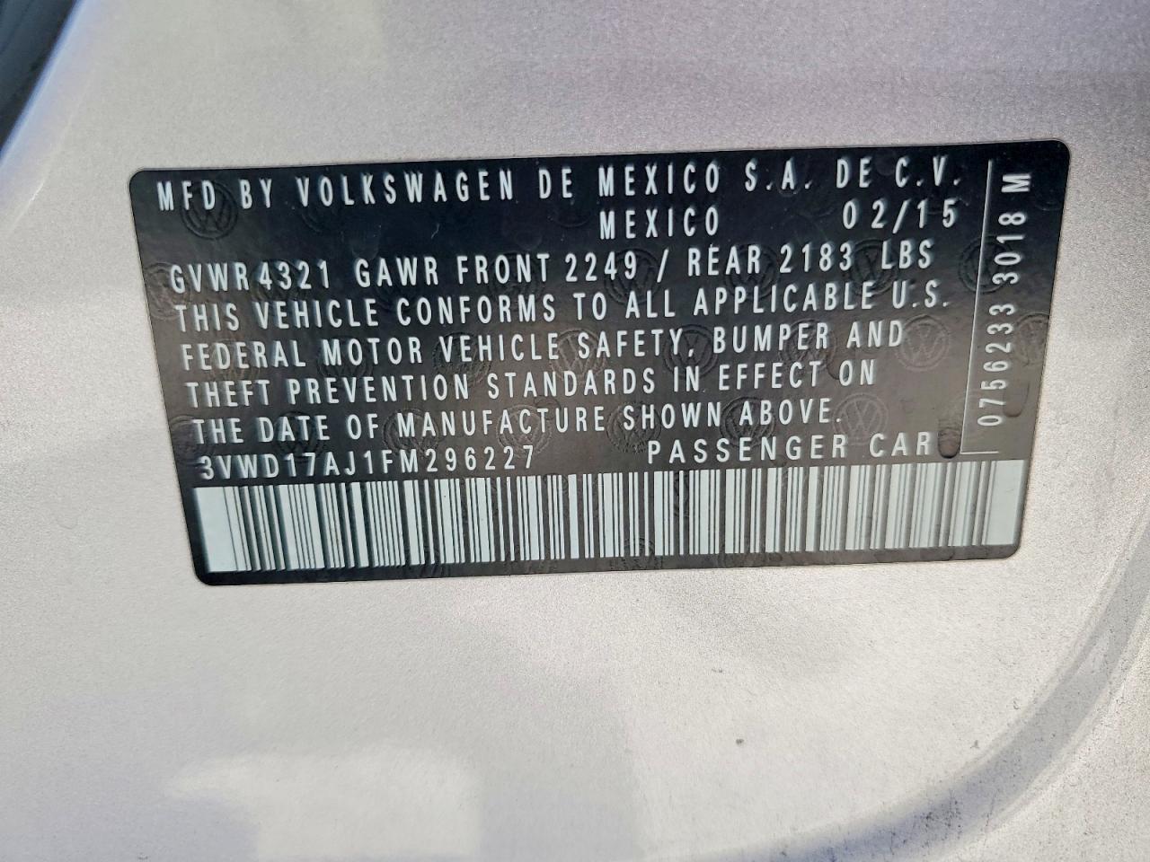 2015 Volkswagen Jetta Se Silver vin: 3VWD17AJ1FM296227