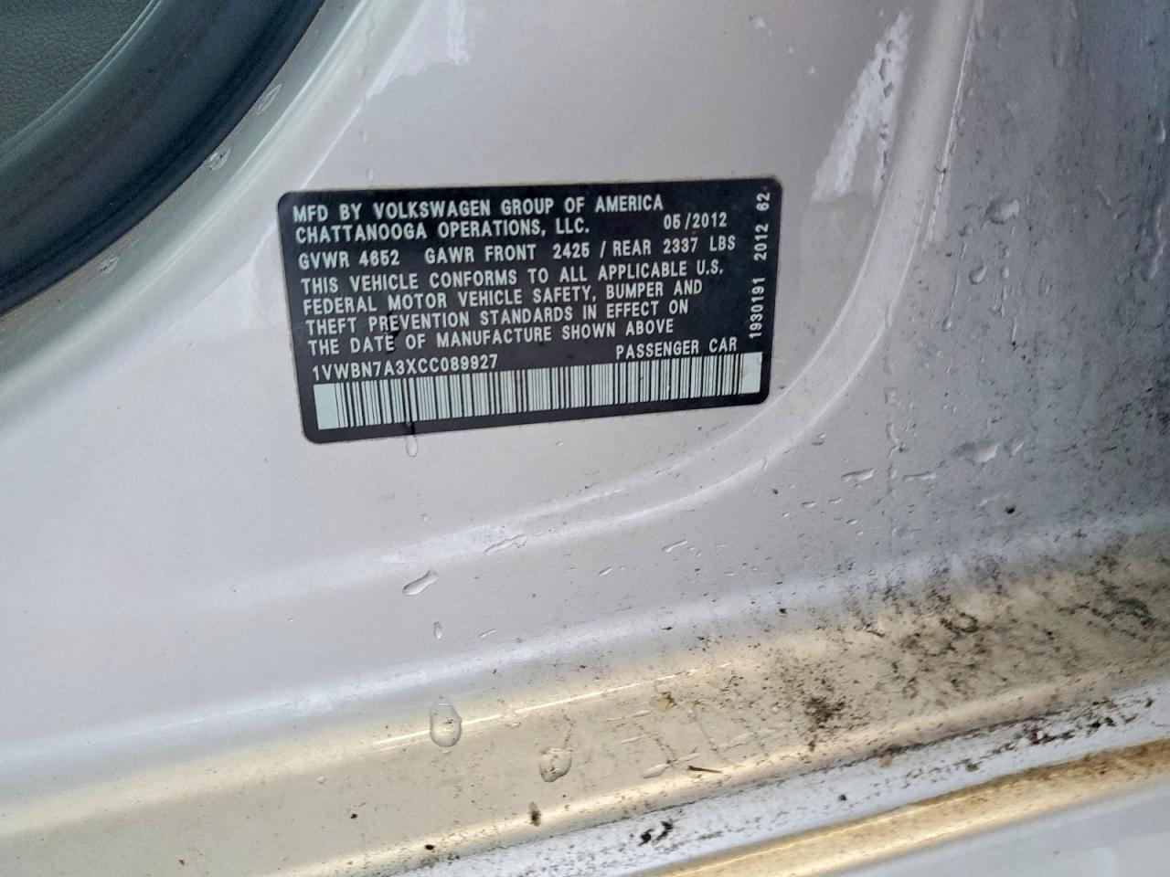 2012 Volkswagen Passat Se Silver vin: 1VWBN7A3XCC089927