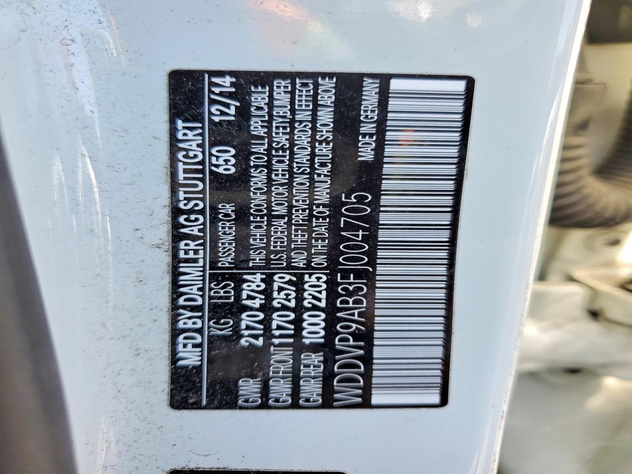 2015 Mercedes-benz B Electric White vin: WDDVP9AB3FJ004705