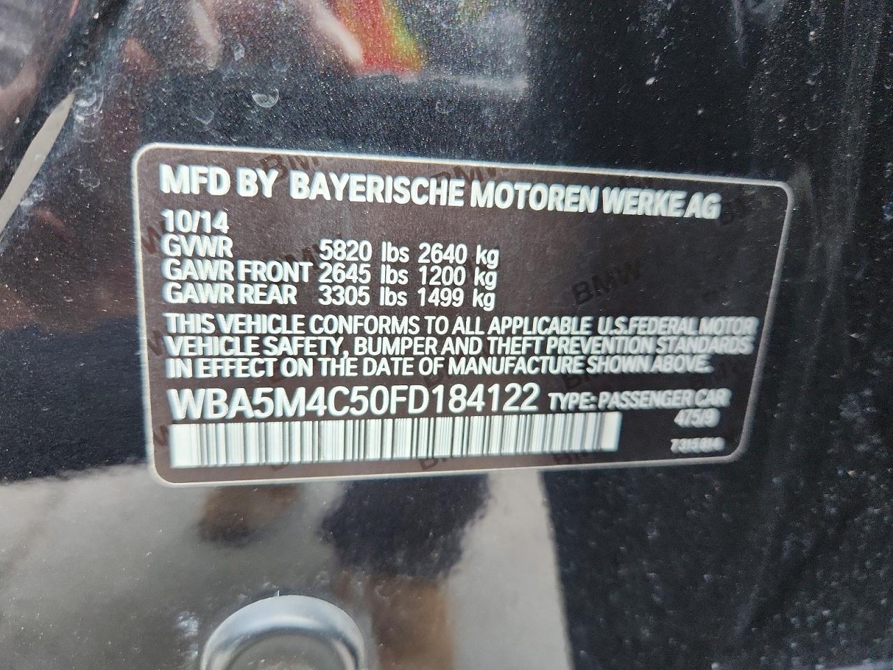 2015 Bmw 535 Xigt Black vin: WBA5M4C50FD184122