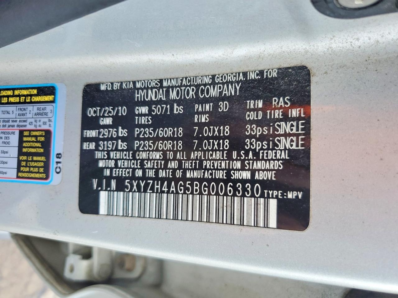 2011 Hyundai Santa Fe Se Silver vin: 5XYZH4AG5BG006330