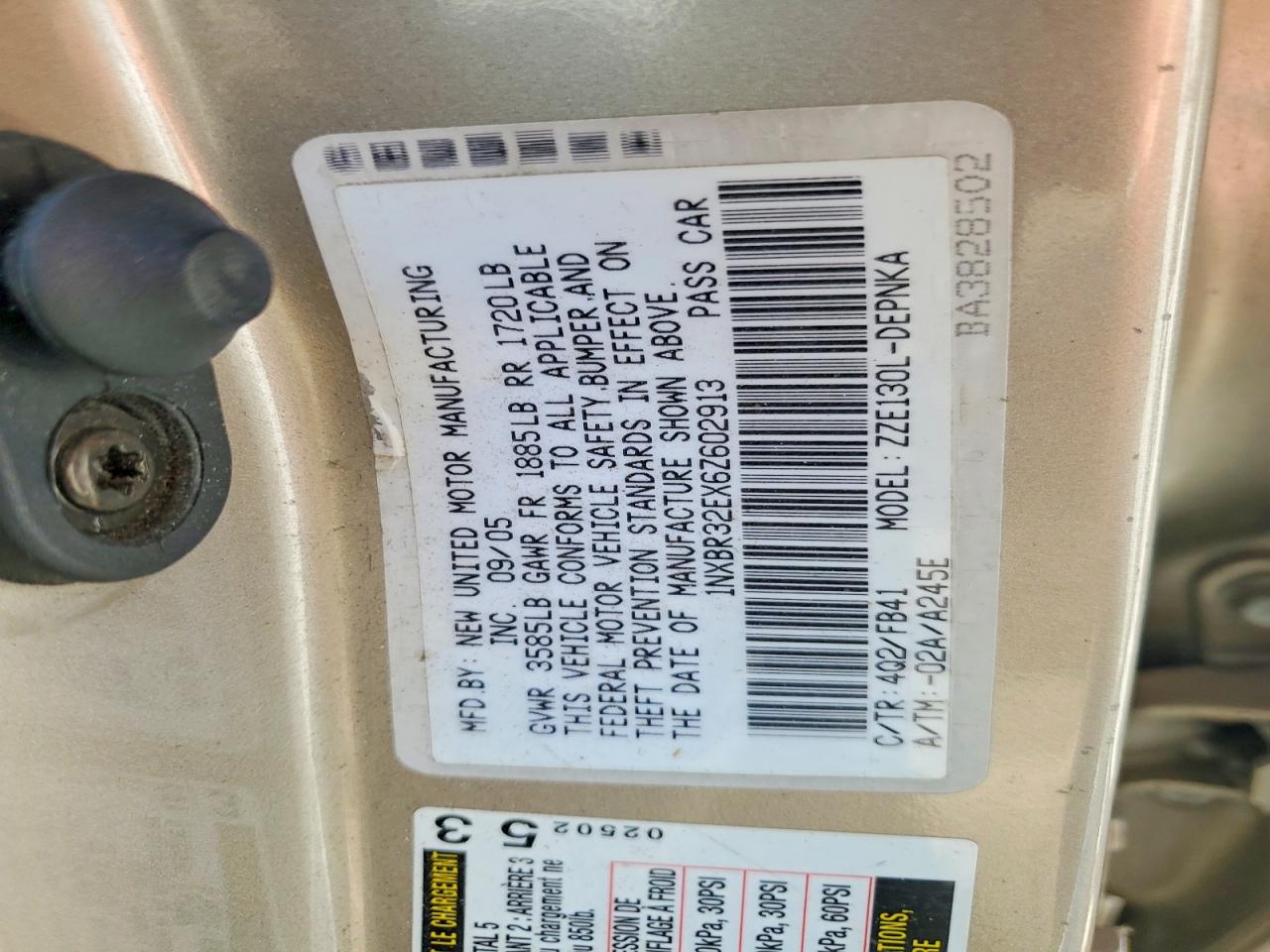 2006 Toyota Corolla Le Gold vin: 1NXBR32EX6Z602913