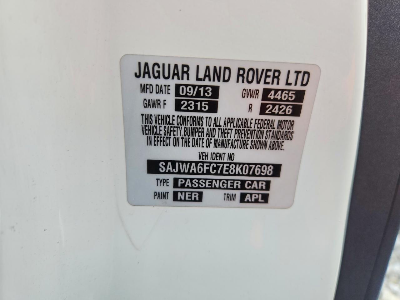 2014 Jaguar F-type S Белый vin: SAJWA6FC7E8K07698