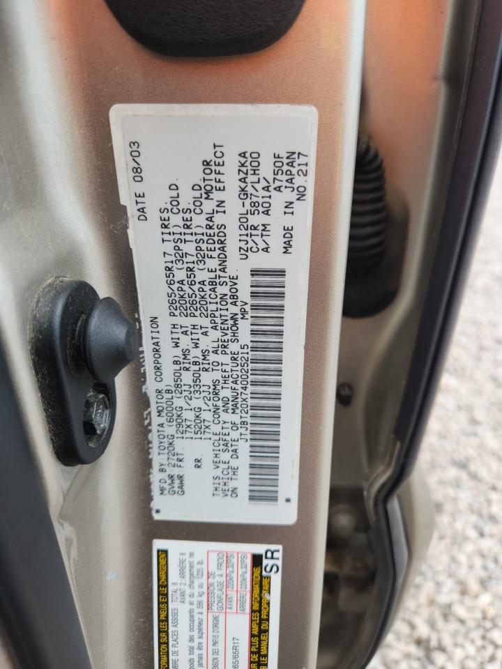 2004 Lexus Gx 470 Cream vin: JTJBT20X740025215