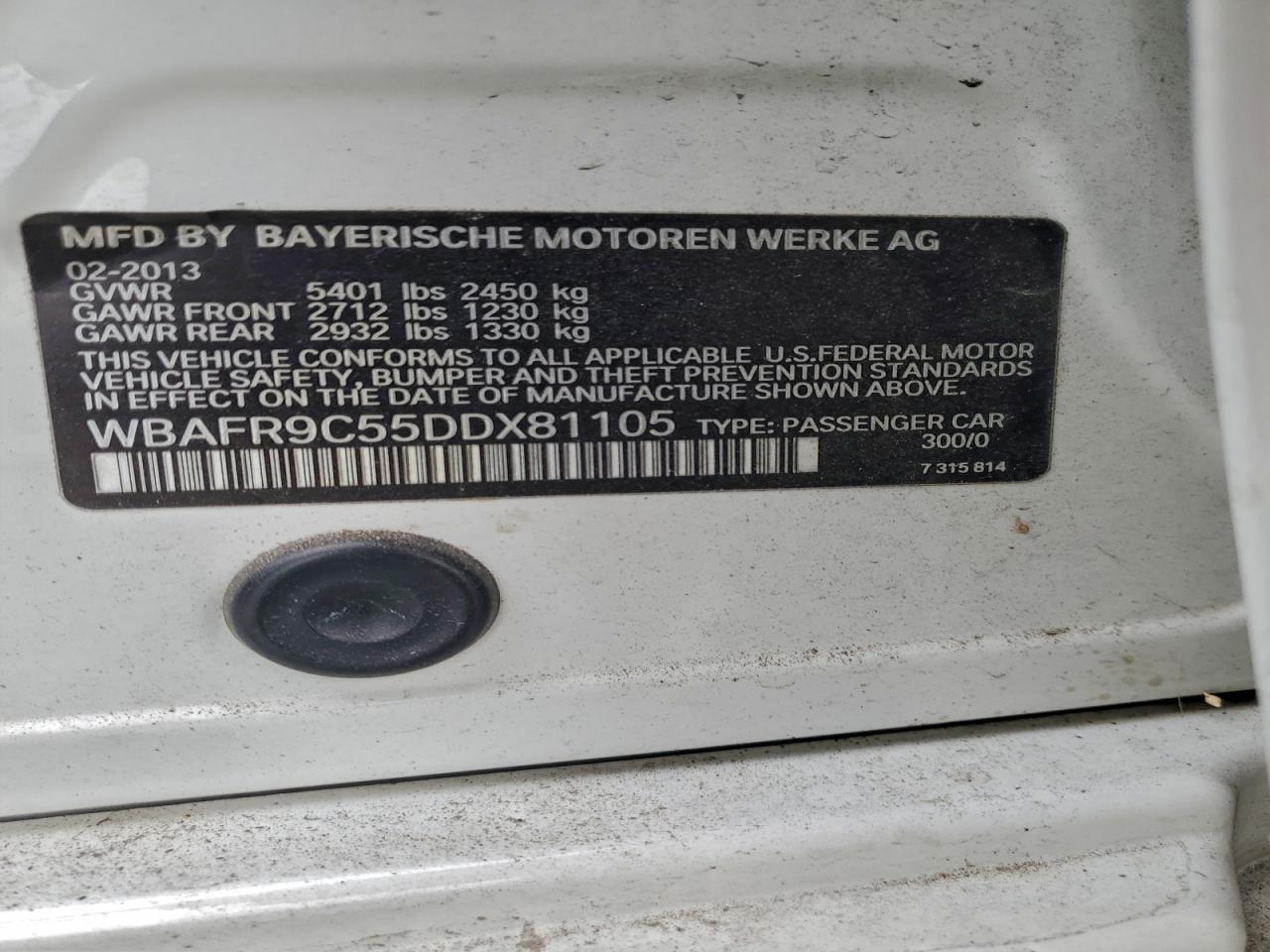 2013 Bmw 550 I White vin: WBAFR9C55DDX81105