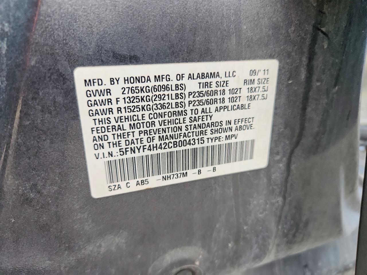 2012 Honda Pilot Ex Gray vin: 5FNYF4H42CB004315