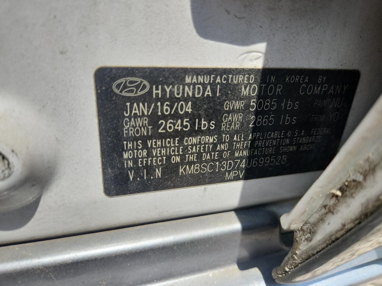 2004 Hyundai Santa Fe Gls White vin: KM8SC13D74U699528