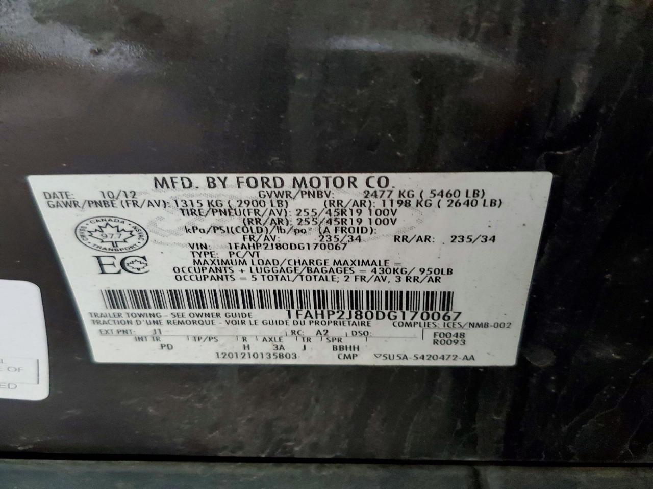 2013 Ford Taurus Limited Black vin: 1FAHP2J80DG170067