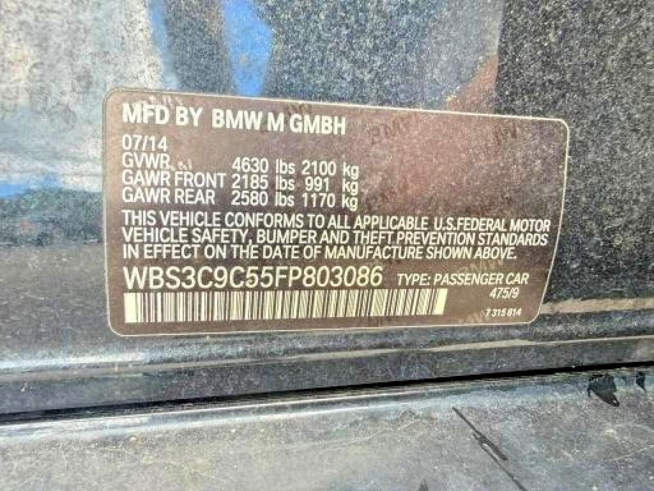 2015 Bmw M3 Black vin: WBS3C9C55FP803086