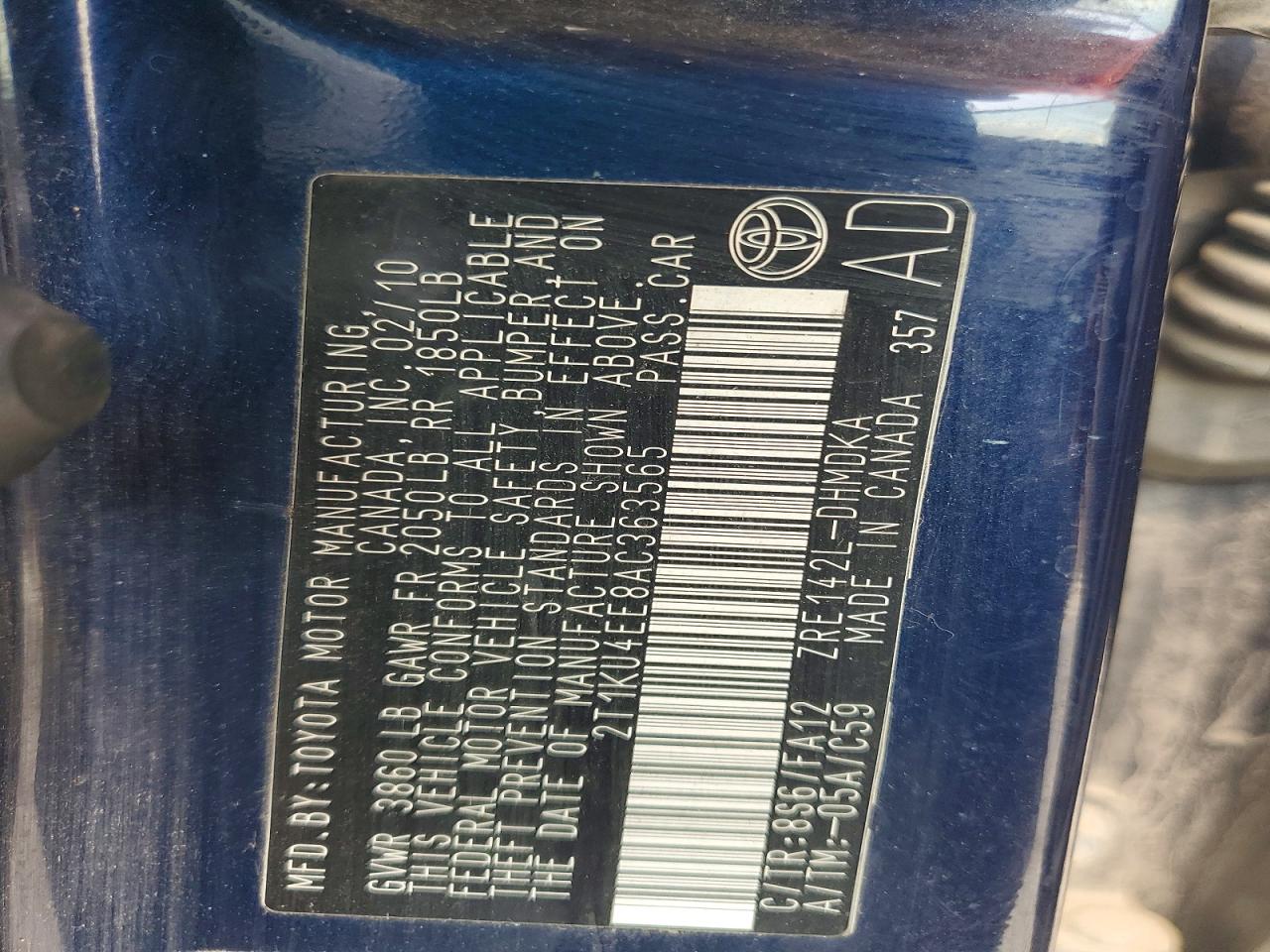 2010 Toyota Matrix Base Blue vin: 2T1KU4EE8AC363565