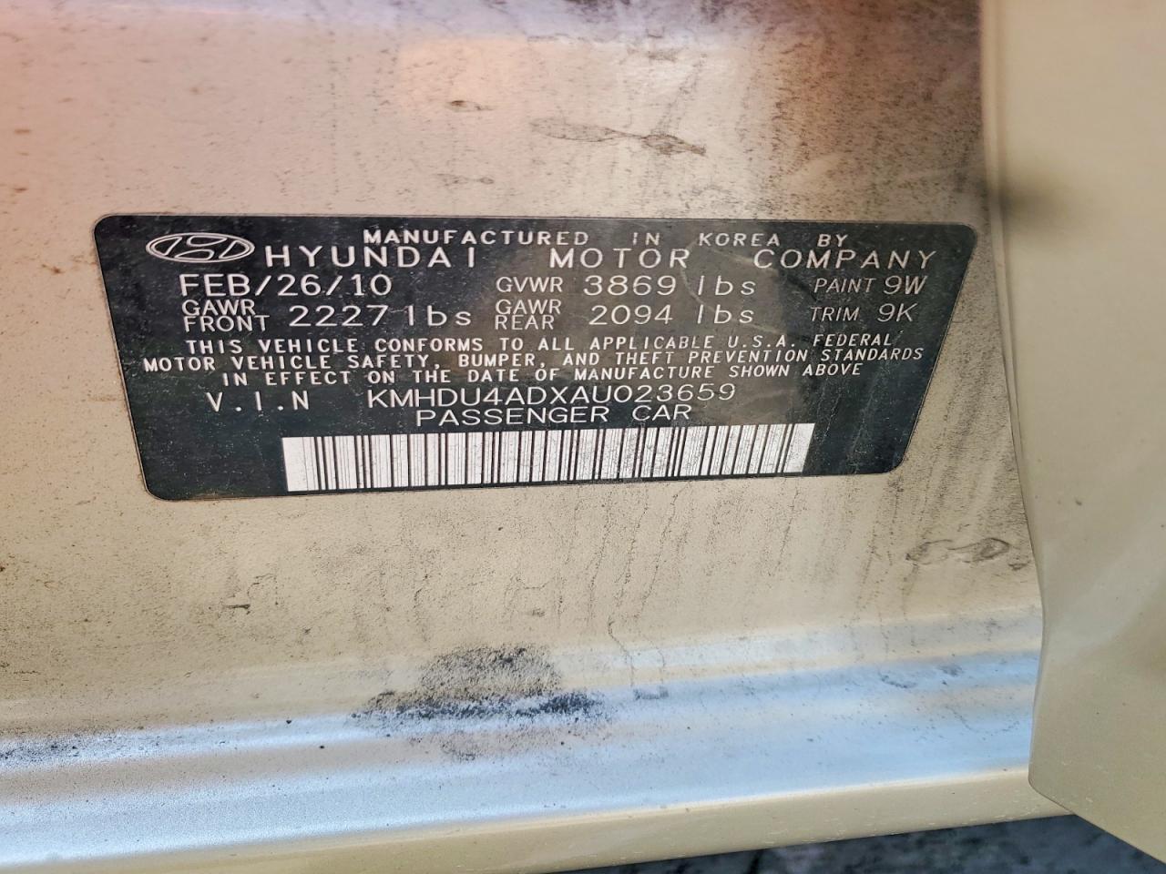 2010 Hyundai Elantra Gls Tan vin: KMHDU4ADXAU023659
