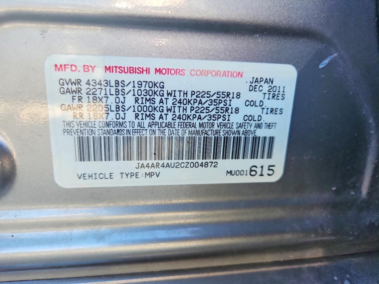 2012 Mitsubishi Outlander Sport Se Silver vin: JA4AR4AU2CZ004872