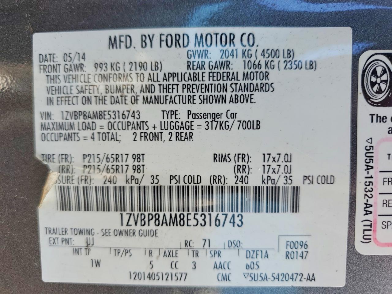 2014 Ford Mustang Gray vin: 1ZVBP8AM8E5316743