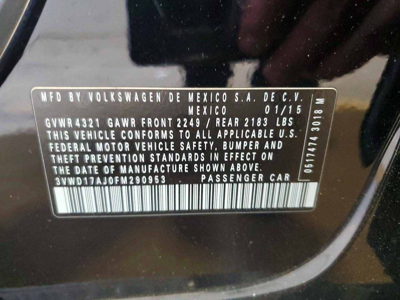 2015 Volkswagen Jetta Se Black vin: 3VWD17AJ0FM290953
