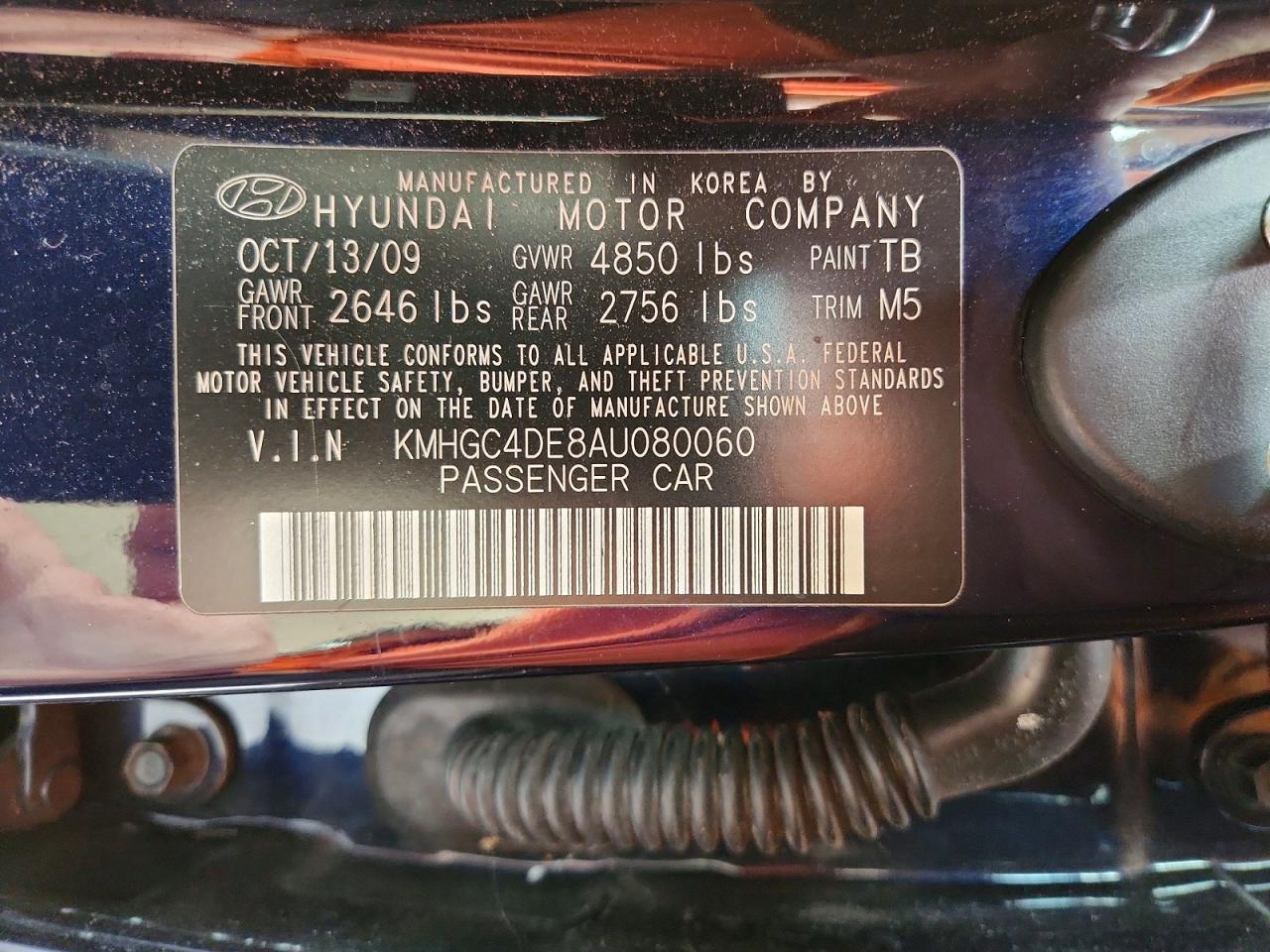 2010 Hyundai Genesis 3.8l Blue vin: KMHGC4DE8AU080060
