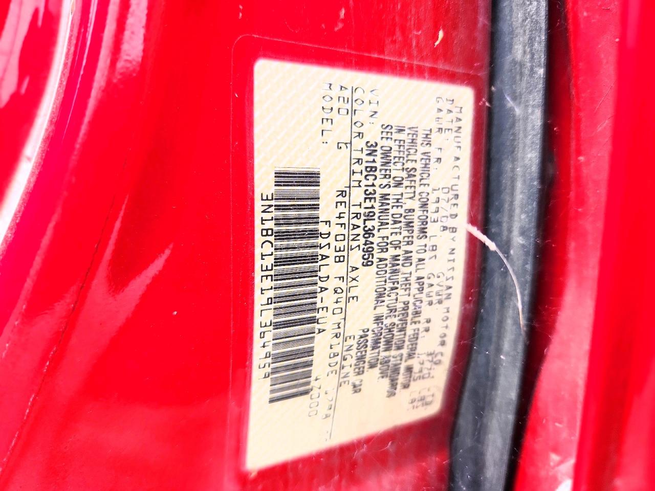 2009 Nissan Versa 1.8 S Red vin: 3N1BC13E19L364959
