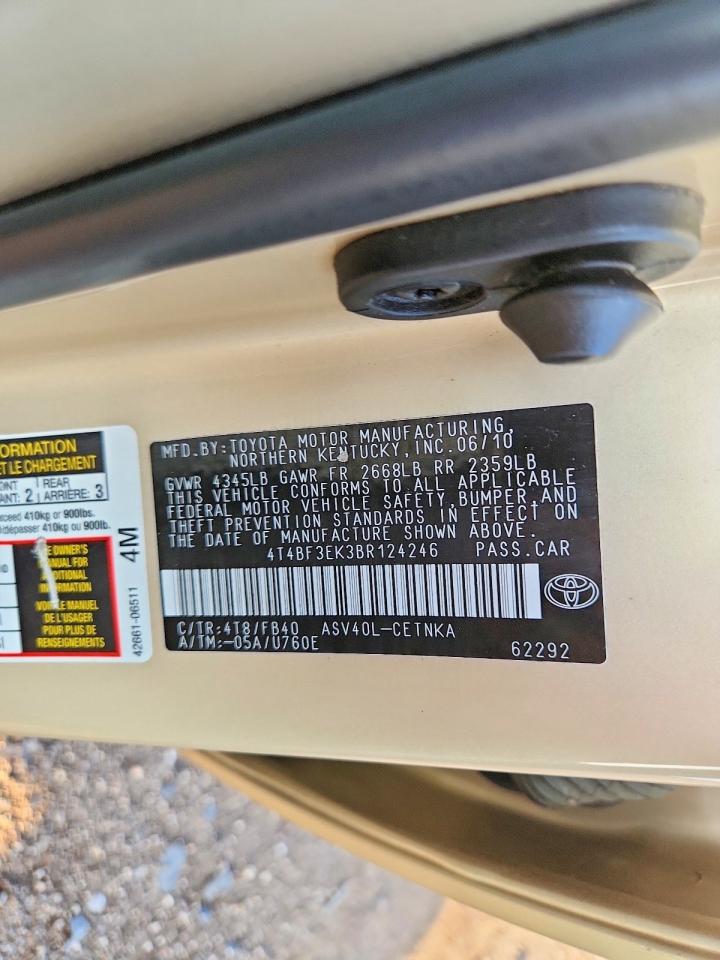 2011 Toyota Camry Base Gold vin: 4T4BF3EK3BR124246