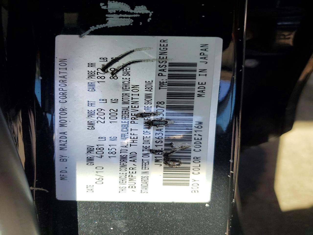 2010 Mazda 3 S Black vin: JM1BL1S63A1343078