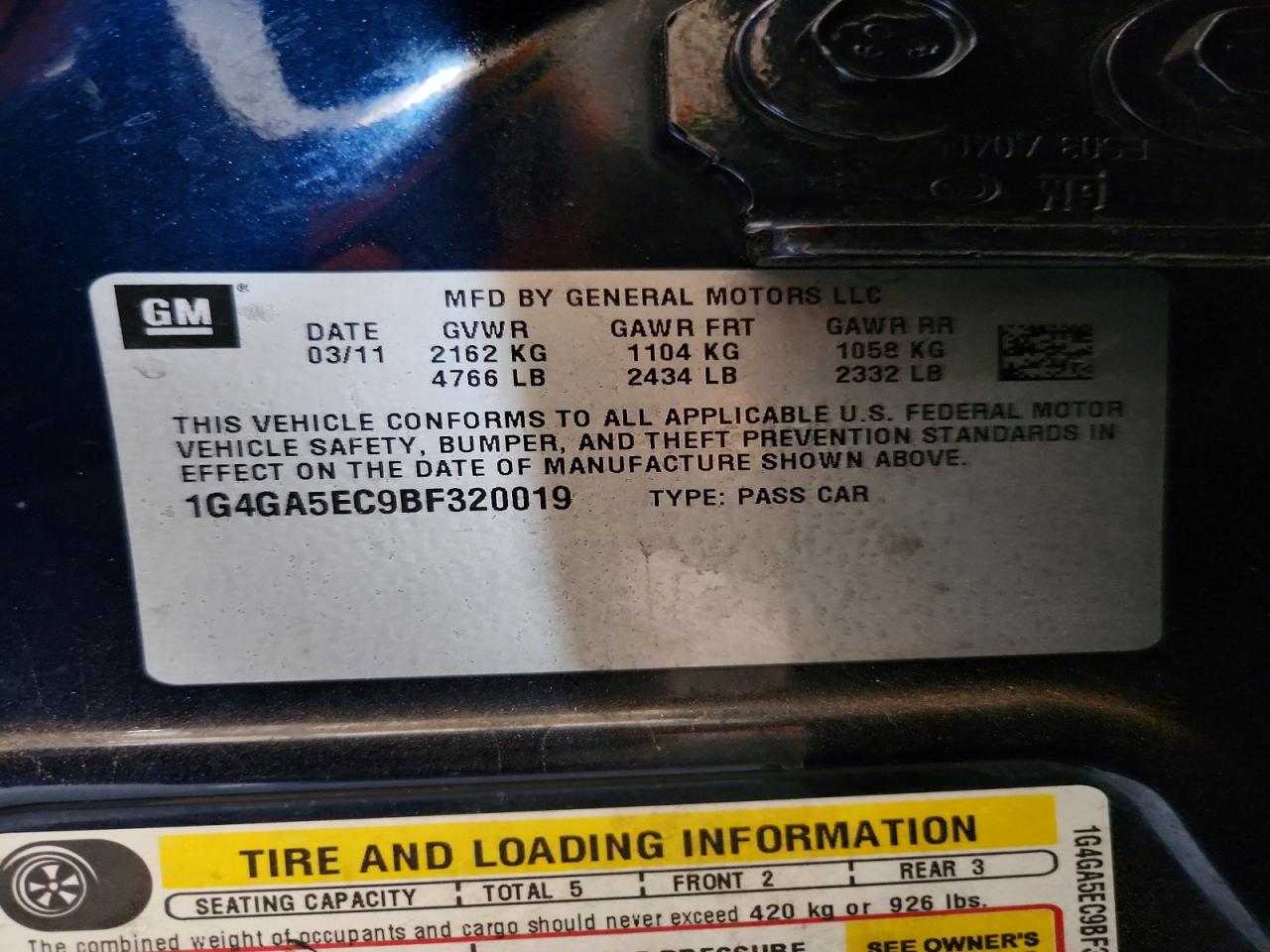 2011 Buick Lacrosse Cx Black vin: 1G4GA5EC9BF320019