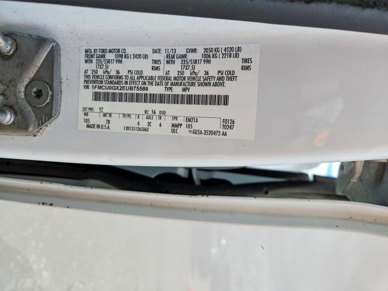 2014 Ford Escape Se White vin: 1FMCU0GX2EUB75589