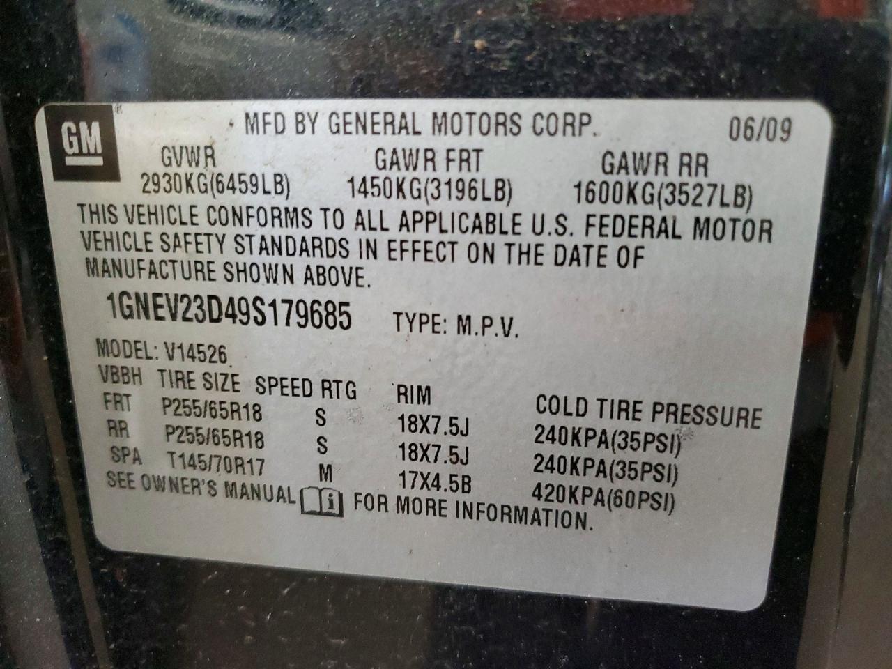 2009 Chevrolet Traverse Lt Black vin: 1GNEV23D49S179685