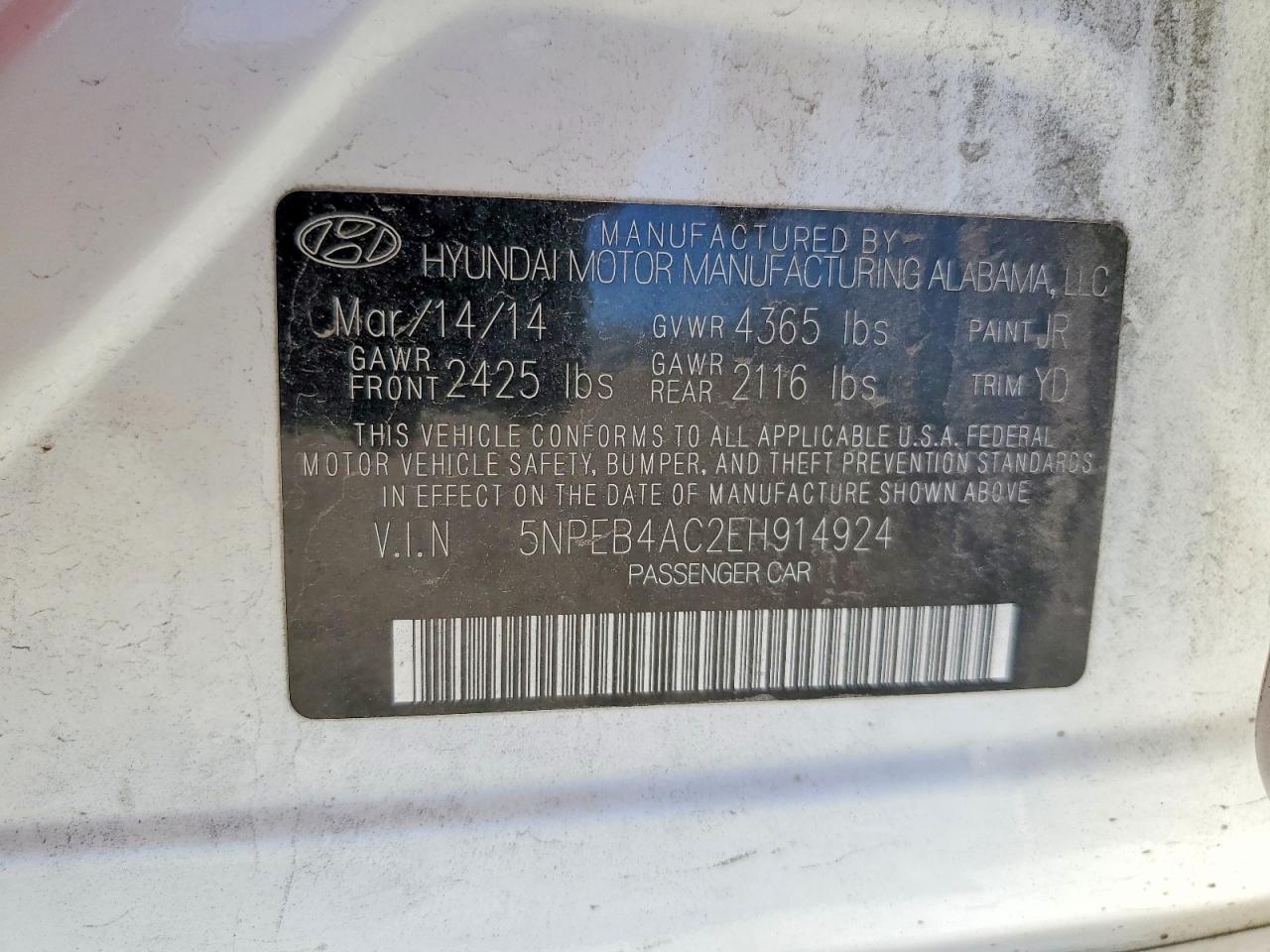 2014 Hyundai Sonata Gls White vin: 5NPEB4AC2EH914924