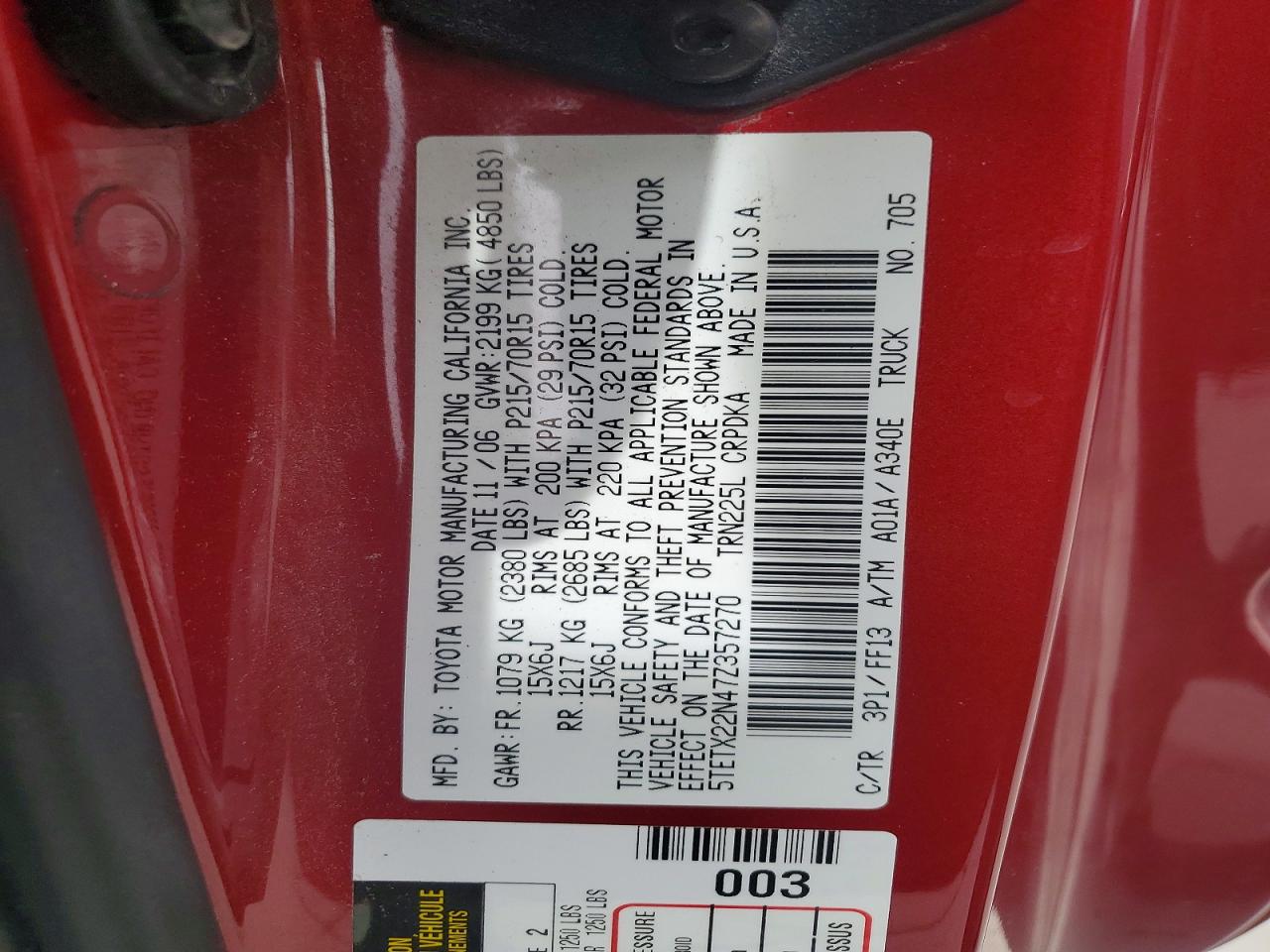 2007 Toyota Tacoma Access Cab Red vin: 5TETX22N47Z357270