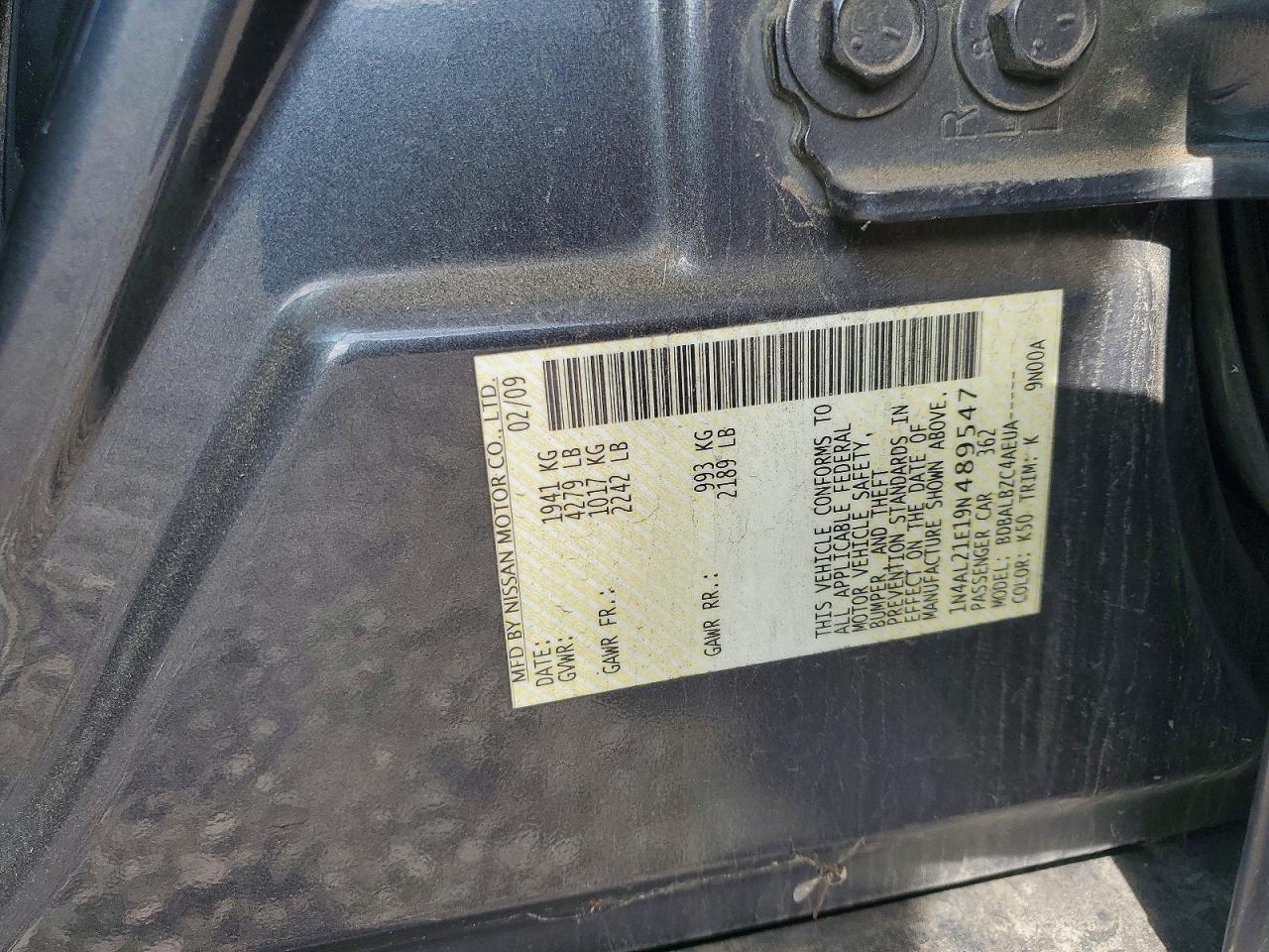 2009 Nissan Altima 2.5 Gray vin: 1N4AL21E19N489547