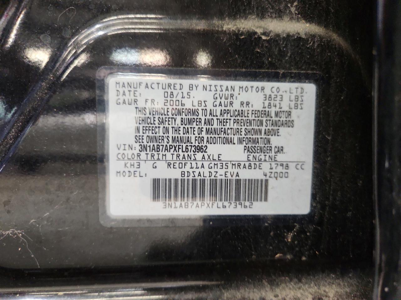 2015 Nissan Sentra Sv Black vin: 3N1AB7APXFL673962