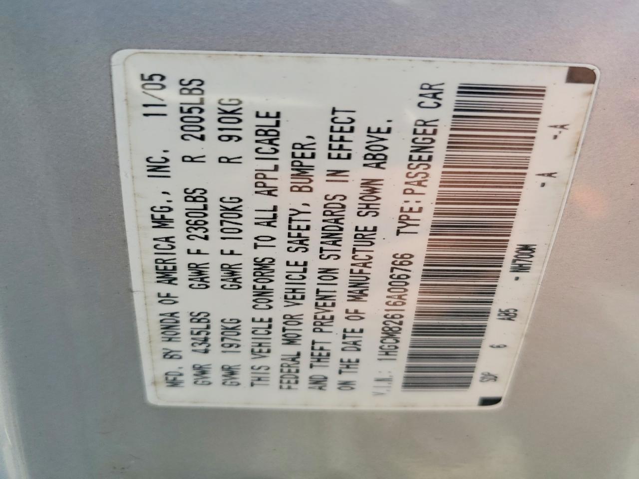 2006 Honda Accord Ex Silver vin: 1HGCM82616A006766