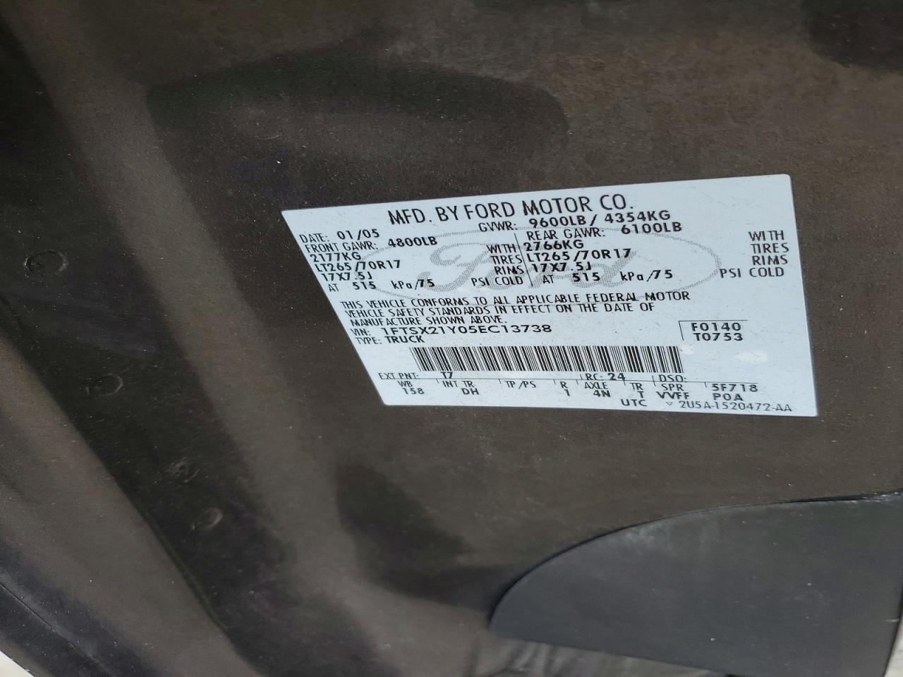 2005 Ford F250 Super Duty Gray vin: 1FTSX21Y05EC13738