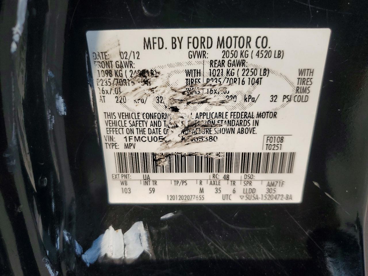 2012 Ford Escape Limited Black vin: 1FMCU0EG2CKC05380