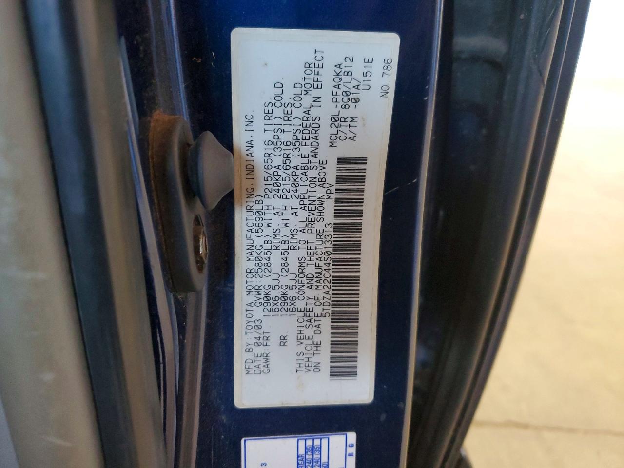 2004 Toyota Sienna Xle 7 Passenger Blue vin: 5TDZA22C44S013313