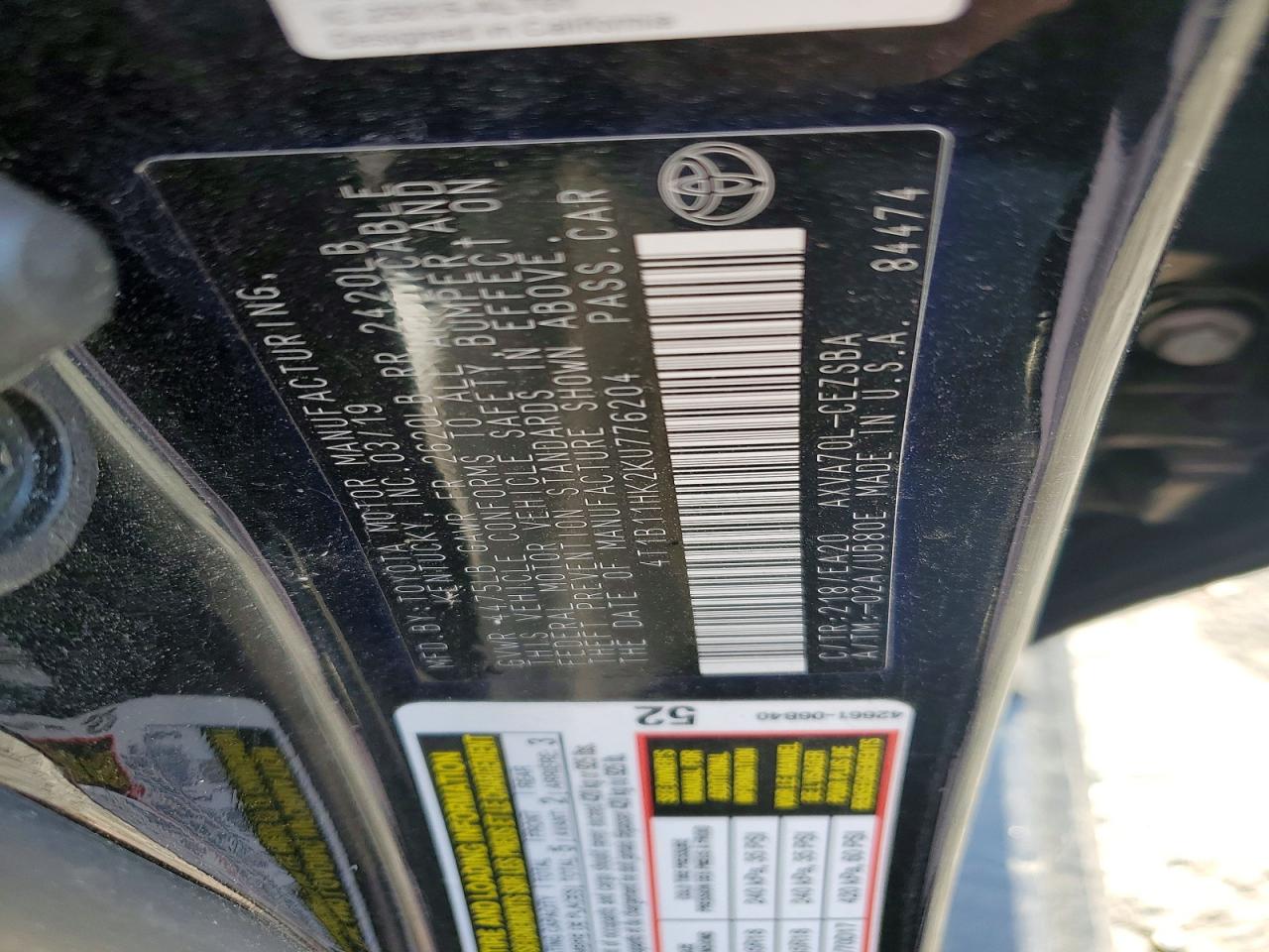2019 Toyota Camry Se Черный vin: 4T1B11HK2KU776204