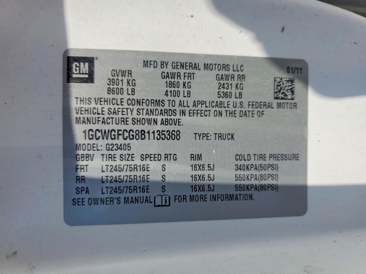 2011 Chevrolet Express G2500 White vin: 1GCWGFCG8B1135368