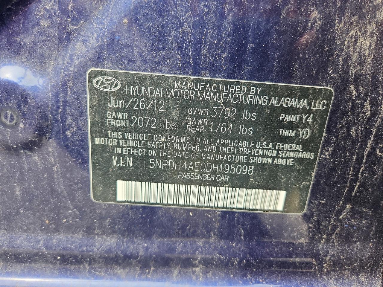 2013 Hyundai Elantra Gls Blue vin: 5NPDH4AE0DH195098