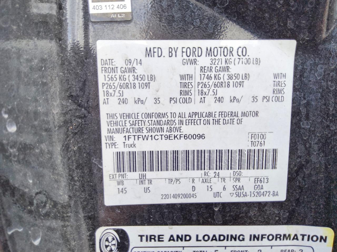2014 Ford F150 Supercrew Black vin: 1FTFW1CT9EKF60096