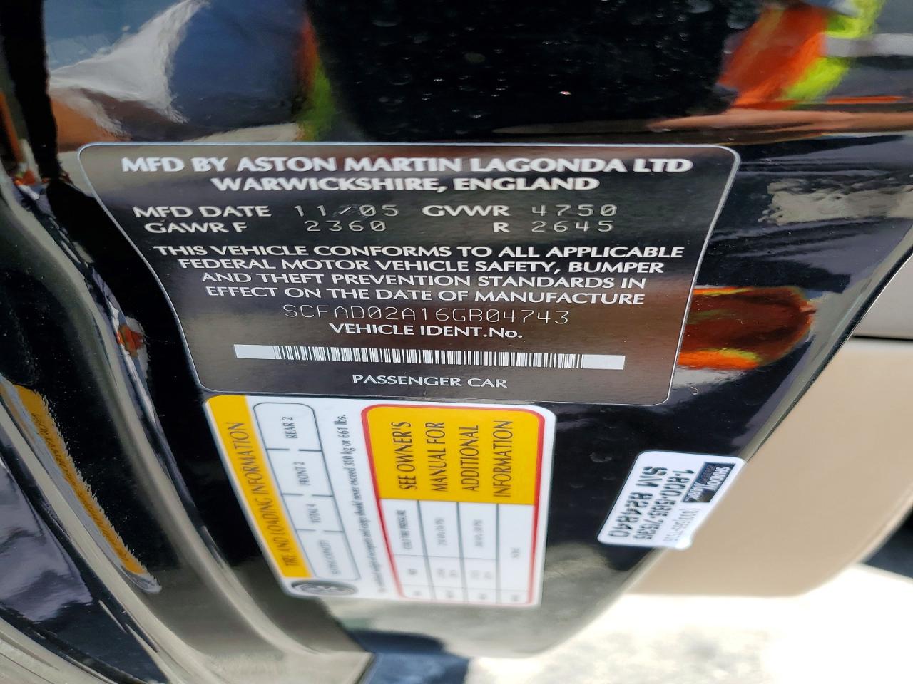 2006 Aston Martin Db9 Volante Черный vin: SCFAD02A16GB04743