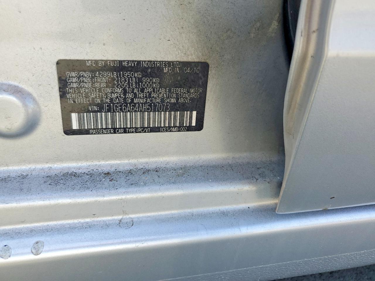 2010 Subaru Impreza 2.5i Silver vin: JF1GE6A64AH517073
