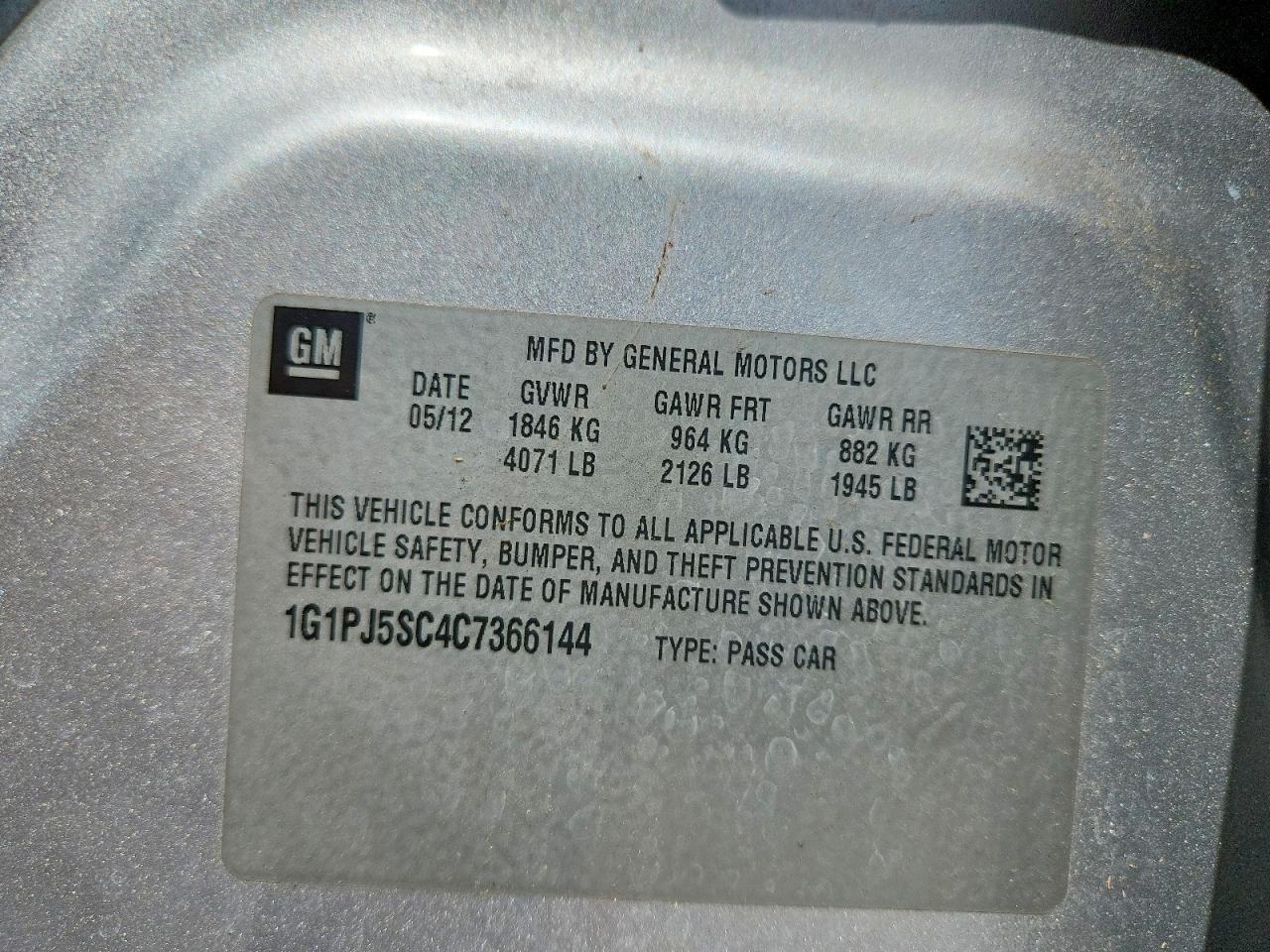 2012 Chevrolet Cruze Eco Silver vin: 1G1PJ5SC4C7366144