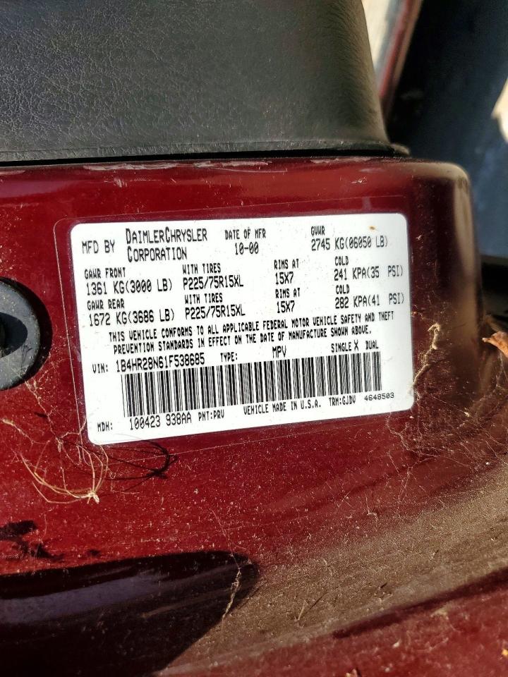 2001 Dodge Durango Burgundy vin: 1B4HR28N61F538685