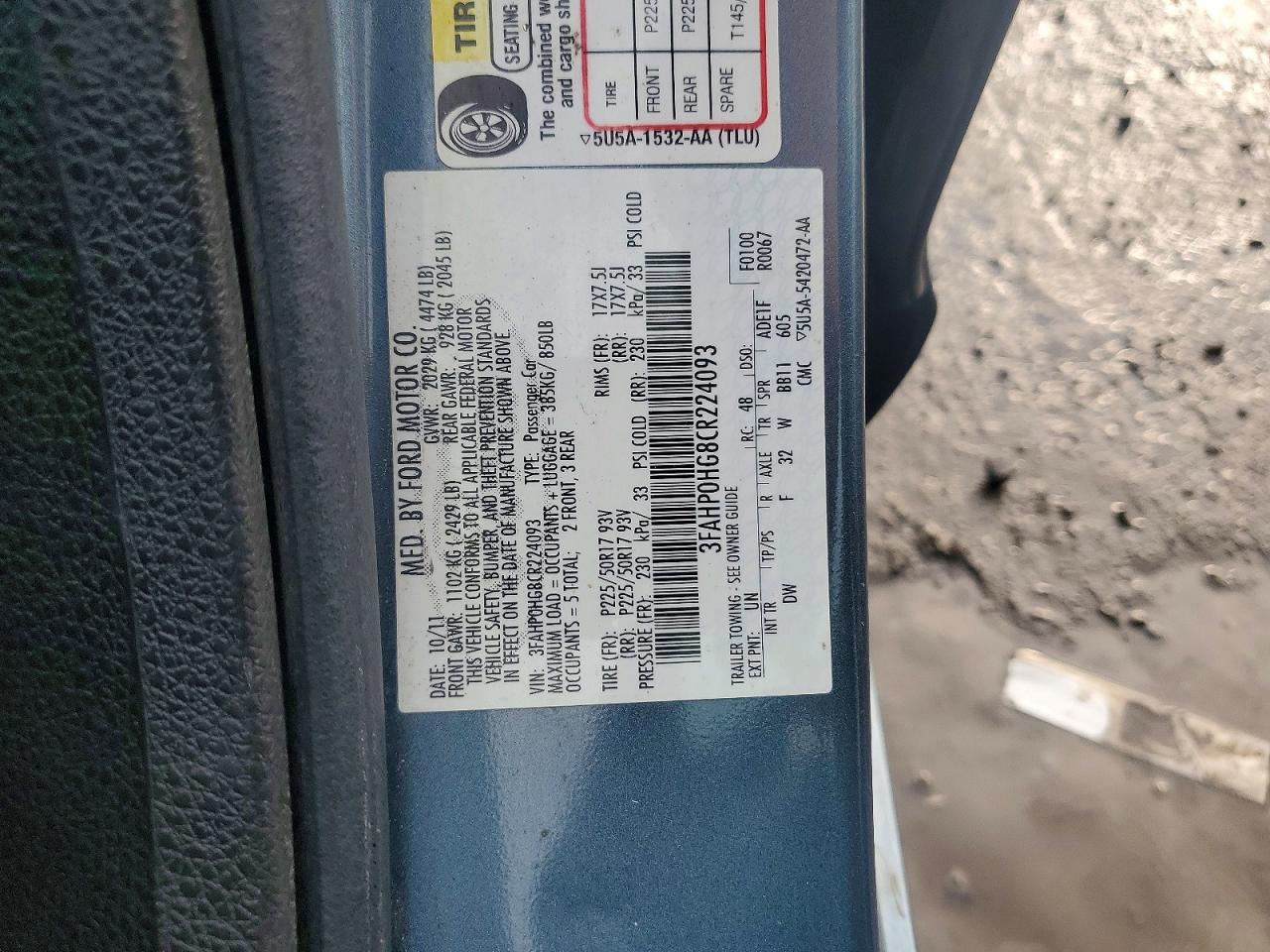 2012 Ford Fusion Se Blue vin: 3FAHP0HG8CR224093