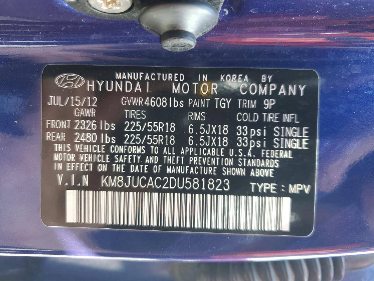 2013 Hyundai Tucson Limited Blue vin: KM8JUCAC2DU581823