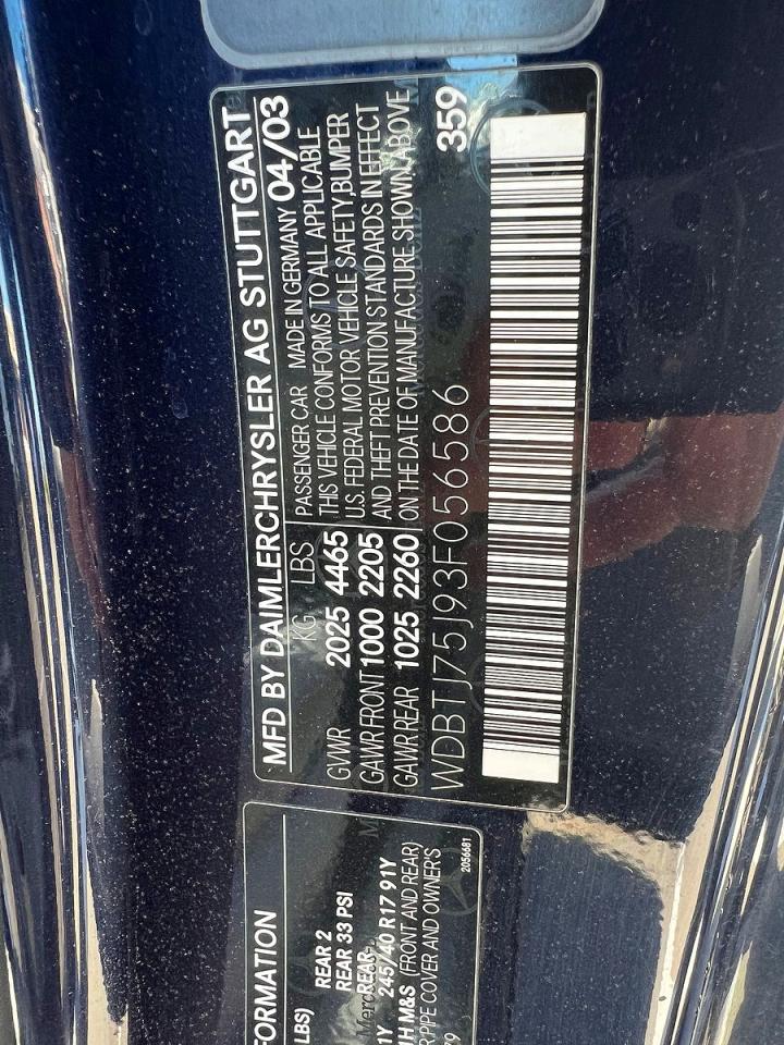 2003 Mercedes-benz Clk 500 Blue vin: WDBTJ75J93F056586