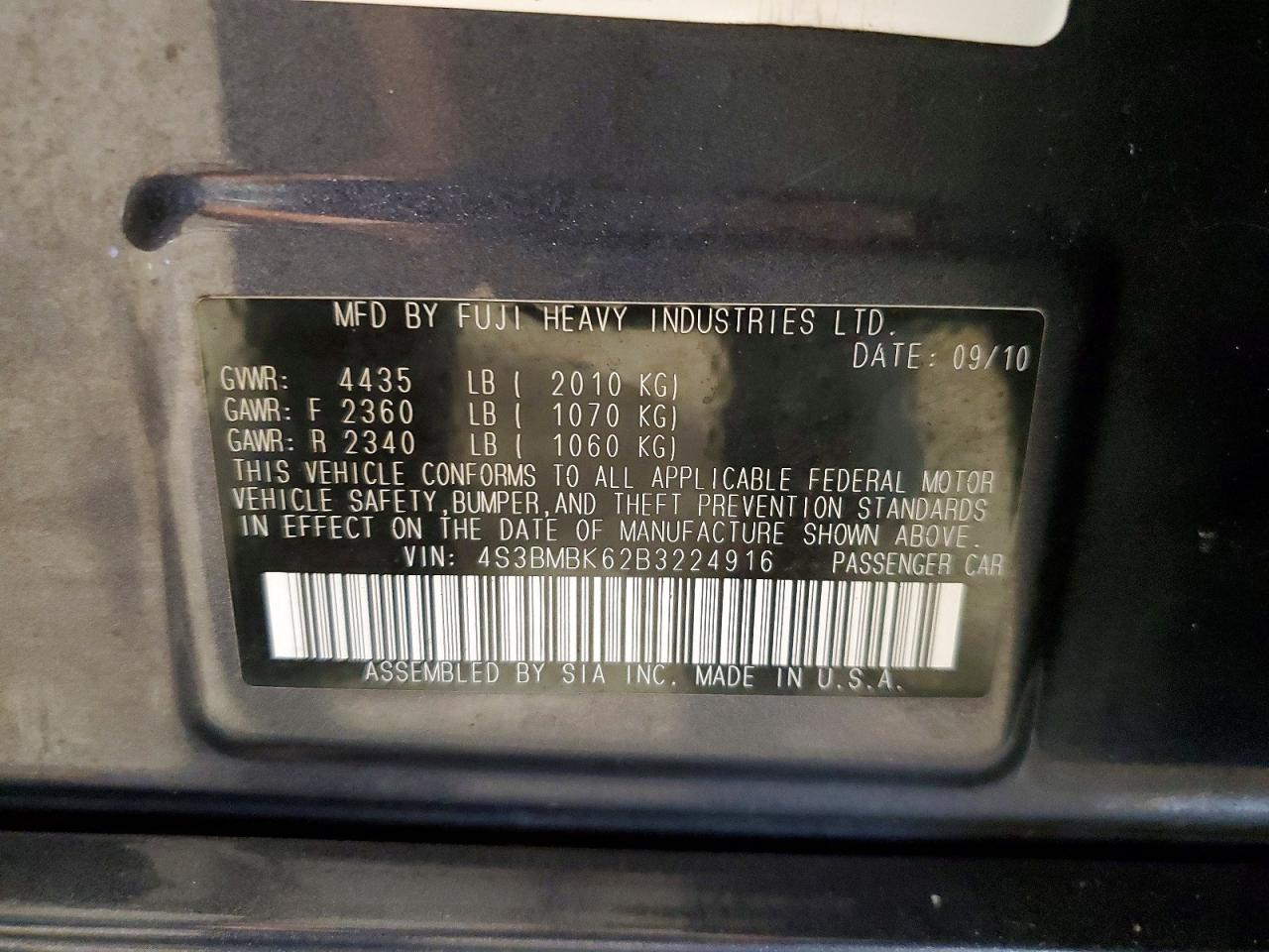 2011 Subaru Legacy 2.5i Limited Charcoal vin: 4S3BMBK62B3224916