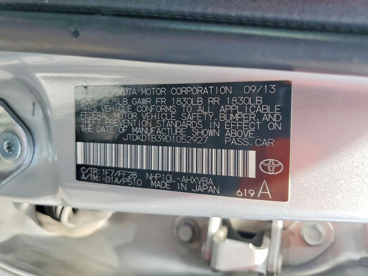 2013 Toyota Prius C Two Silver vin: JTDKDTB39D1052927
