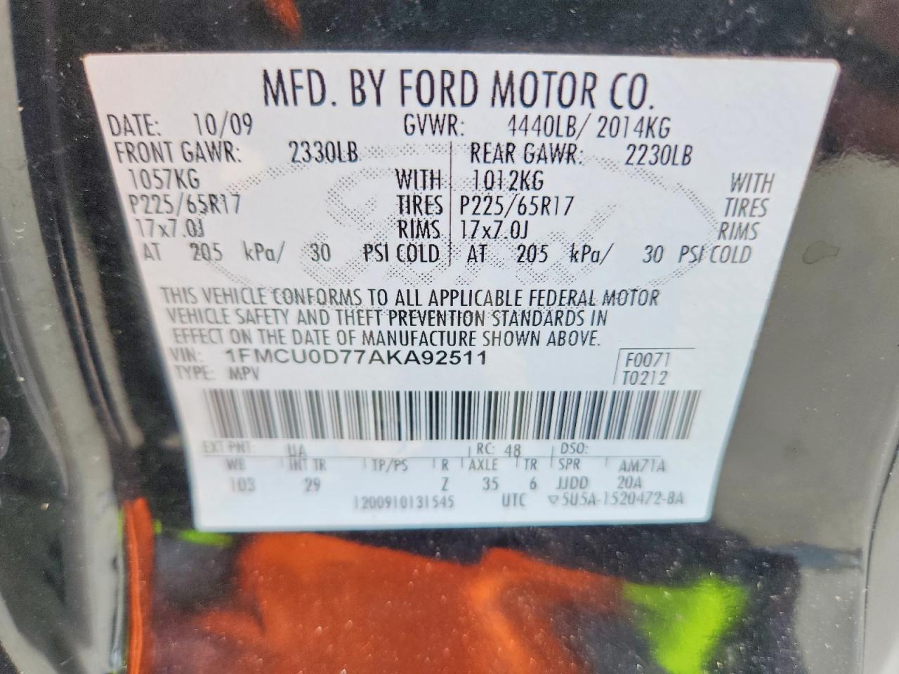 2010 Ford Escape Xlt Black vin: 1FMCU0D77AKA92511
